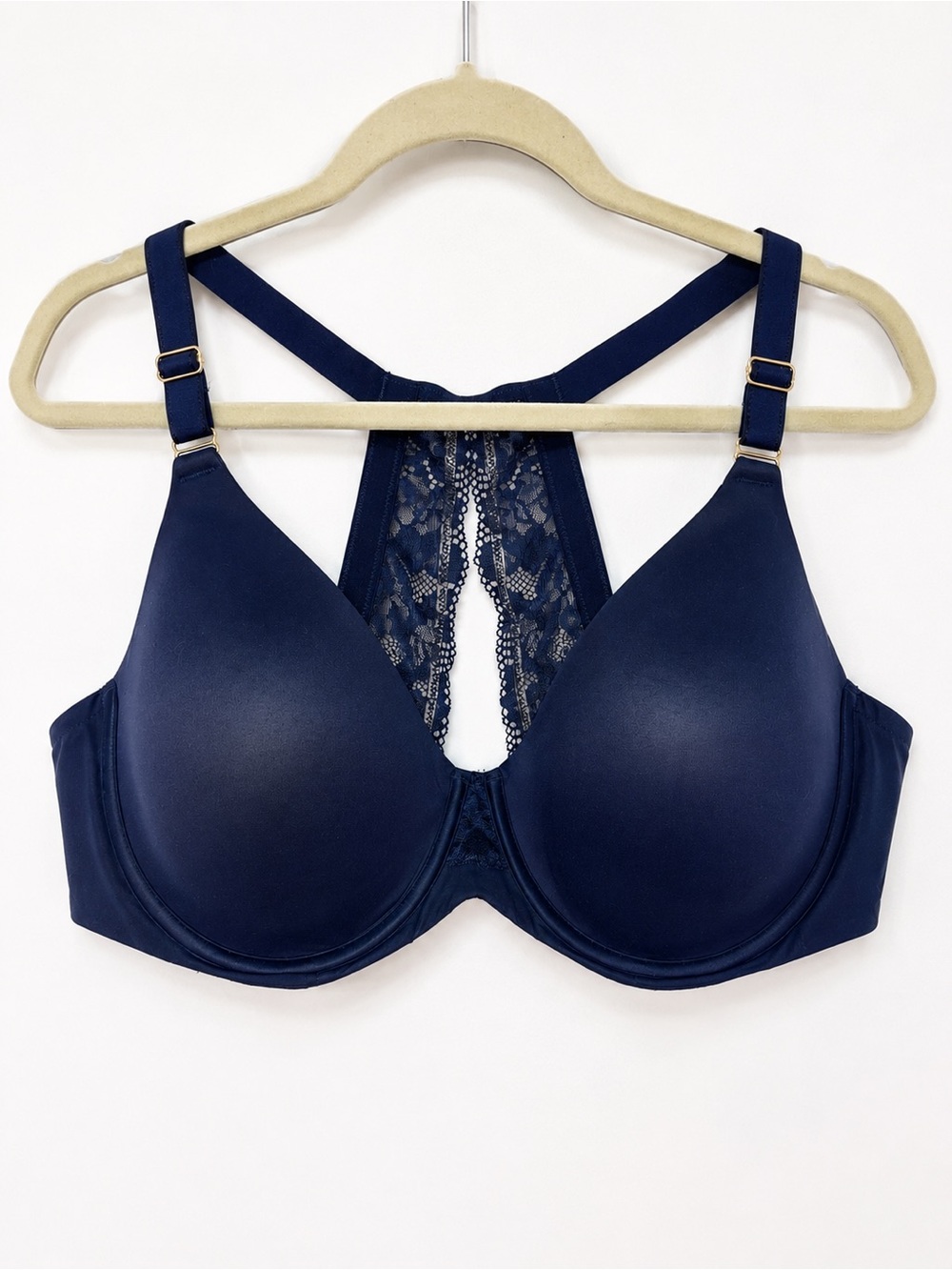 Soma Embraceable Racerback T-Shirt Bra 40DD Navy Blue Lace Back Comfort Support